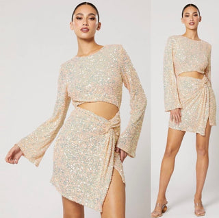 Cutout Sexy Sequin Long Sleeves Dress